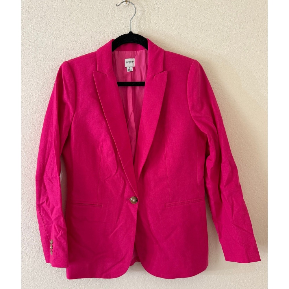 J.Crew Parke Blazer Fuchsia Pink Linen Cotton Blend Jacket Size 6 Preppy